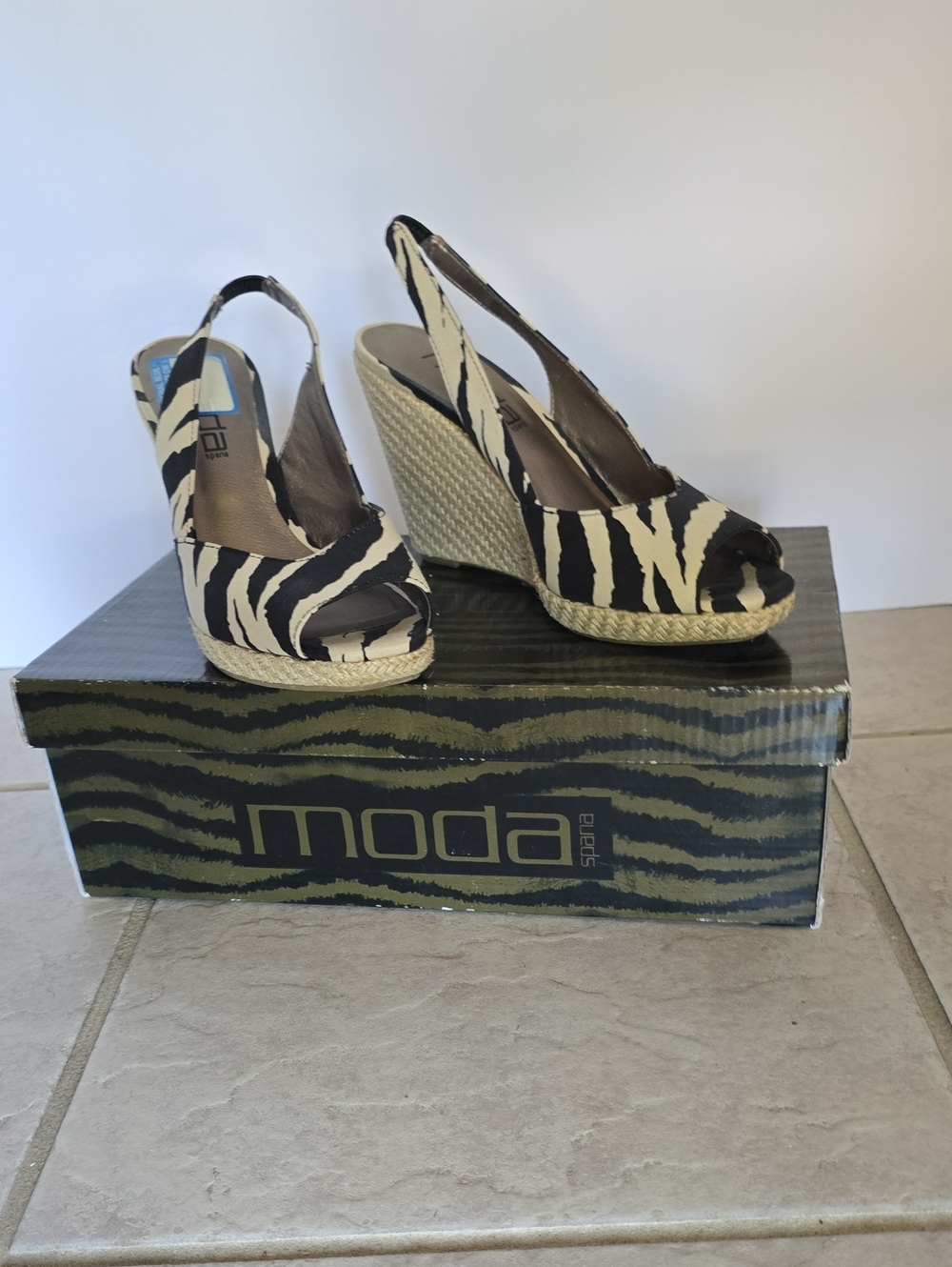 Moda Zebra-Print Espadrille Slingback Wedges - Black & Cream